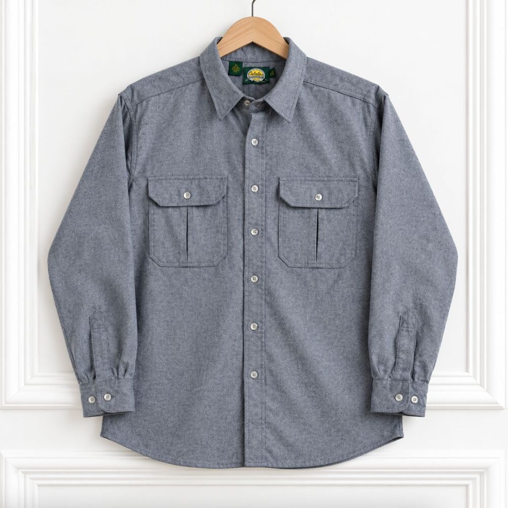 Cabelas Mens L Tall Gray Thick Cotton Button Shirt Outdoor Workwear Hiking Sport